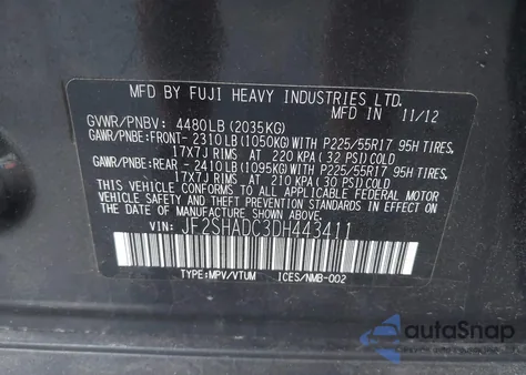 2013 Subaru Forester 2.5X Premium from USA, damaged, VIN JF2SHADC3DH443411